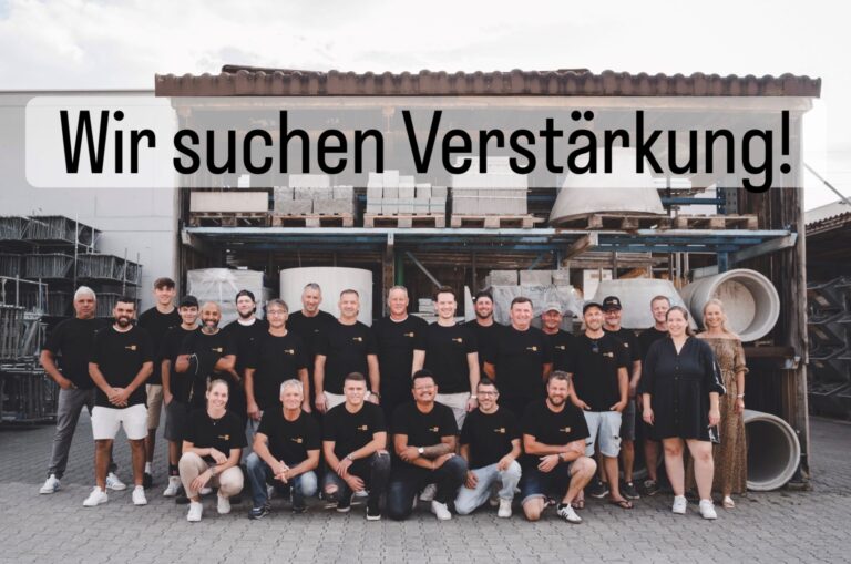 Teamfoto von Brusa Bau mit der Überschrift: "Wir suchen Verstärkung!"